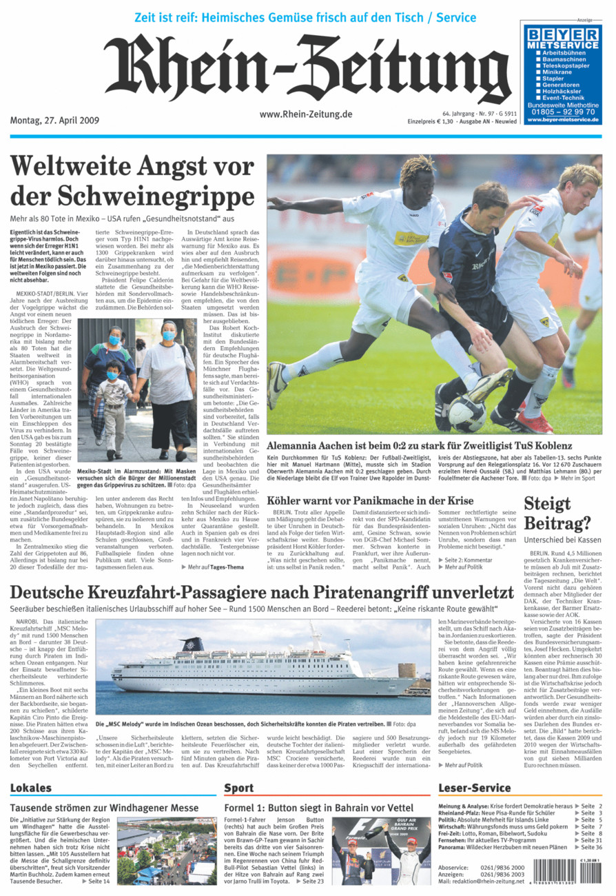 Rhein-Zeitung Kreis Neuwied vom Montag, 27.04.2009