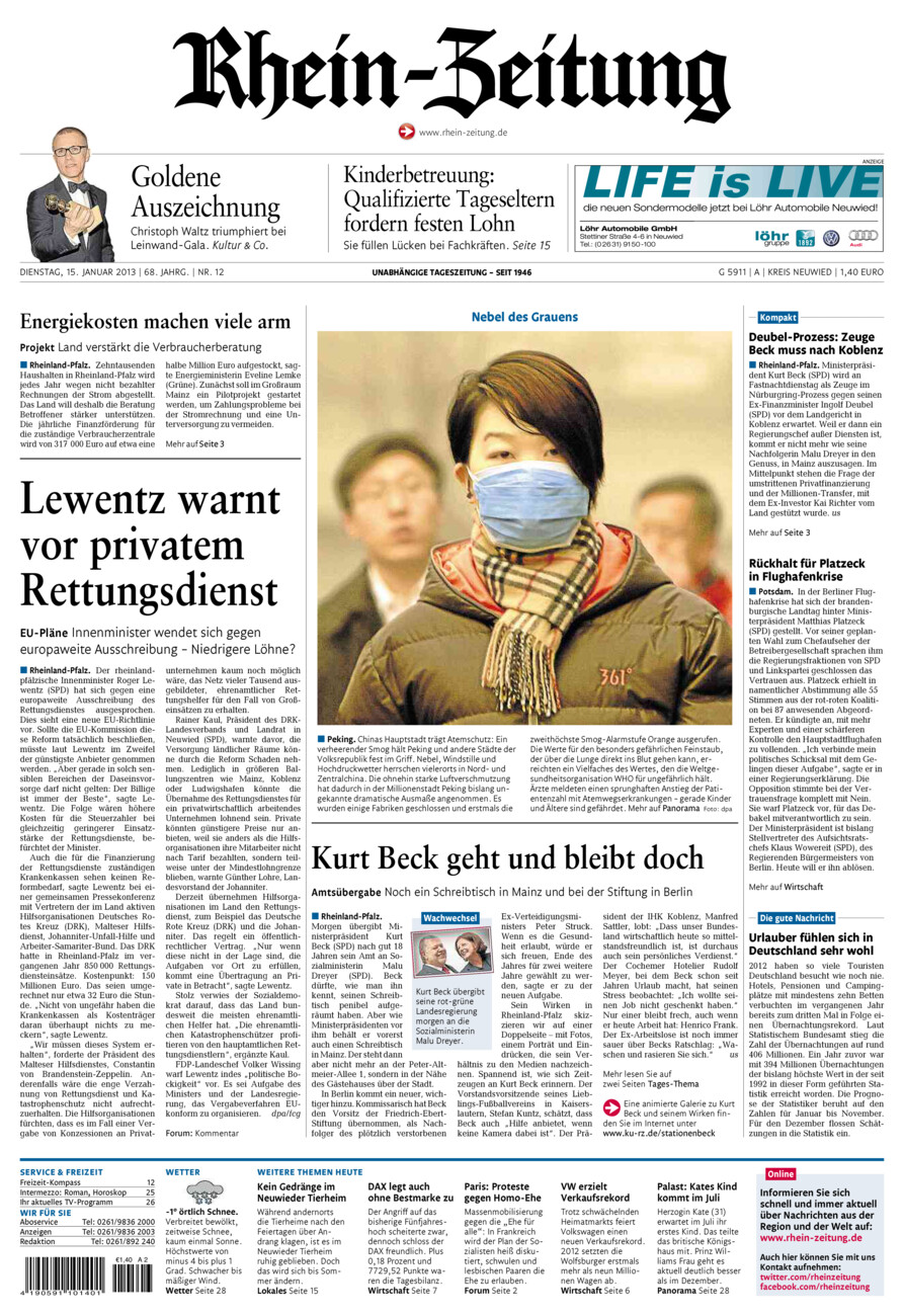 Rhein-Zeitung Kreis Neuwied vom Dienstag, 15.01.2013