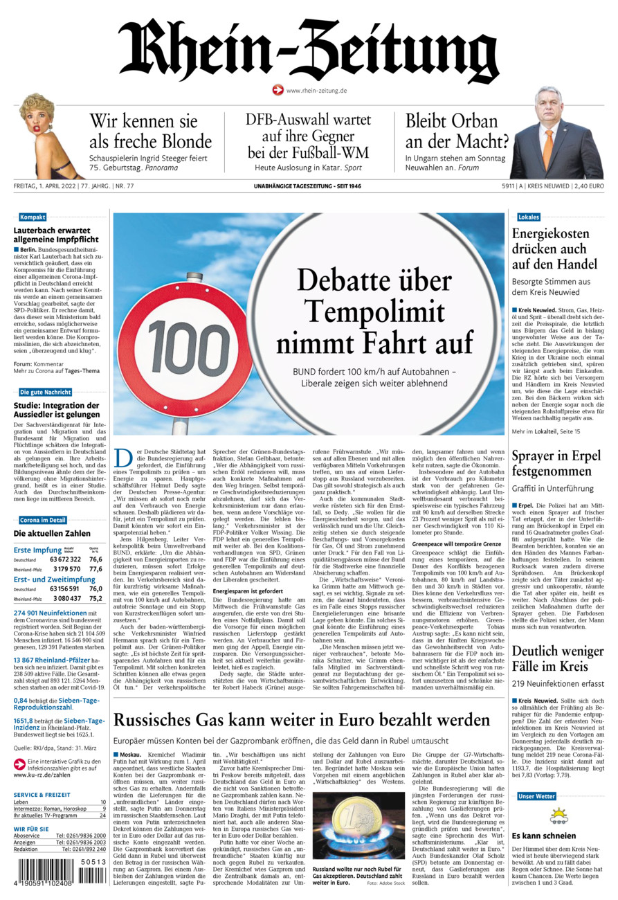 Rhein-Zeitung Kreis Neuwied vom Freitag, 01.04.2022