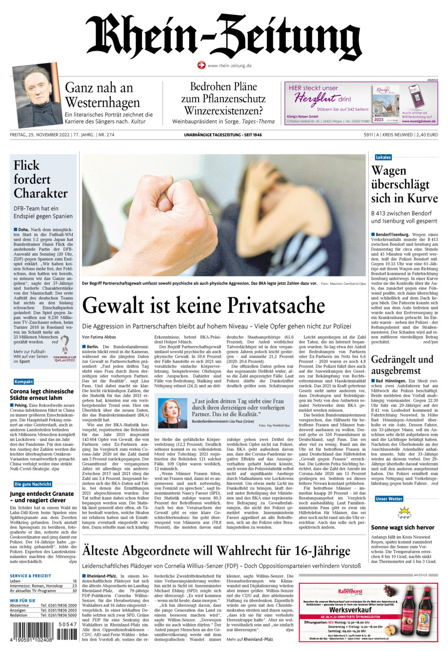Rhein-Zeitung Kreis Neuwied vom Freitag, 25.11.2022