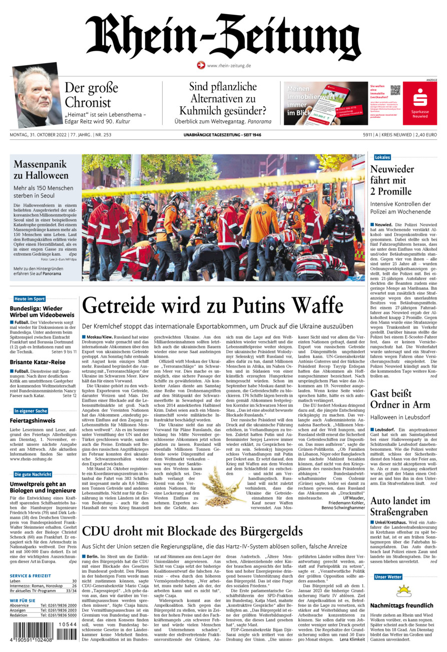 Rhein-Zeitung Kreis Neuwied vom Montag, 31.10.2022