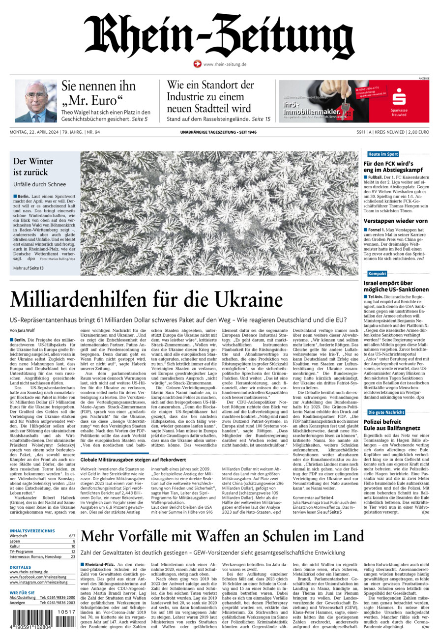 Rhein-Zeitung Kreis Neuwied vom Montag, 22.04.2024