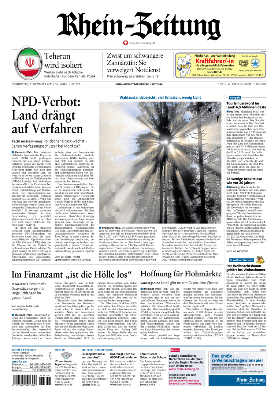 Rhein-Zeitung Kreis Neuwied vom Donnerstag, 01.12.2011