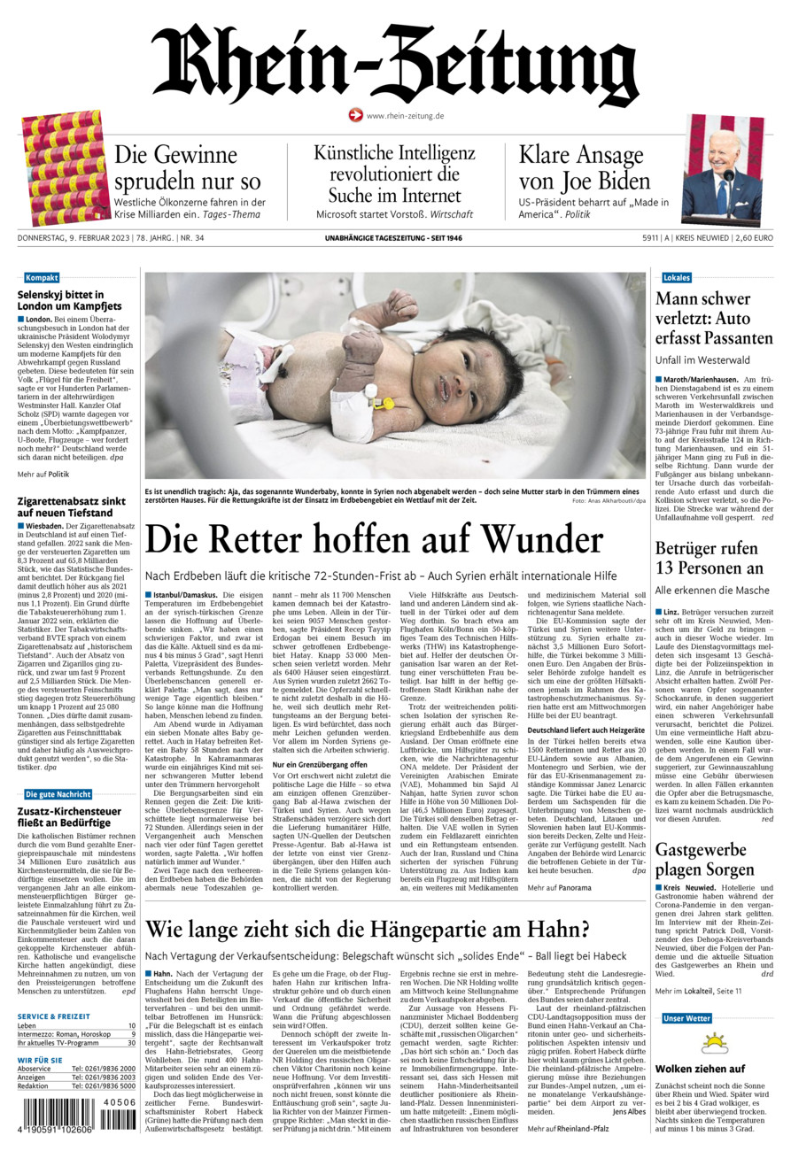 Rhein-Zeitung Kreis Neuwied vom Donnerstag, 09.02.2023