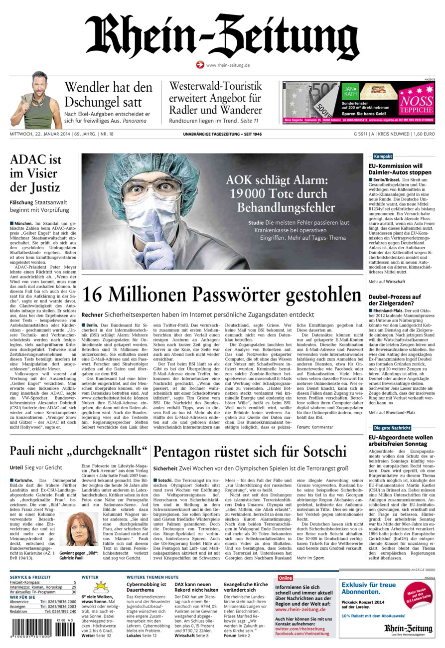 Rhein-Zeitung Kreis Neuwied vom Mittwoch, 22.01.2014