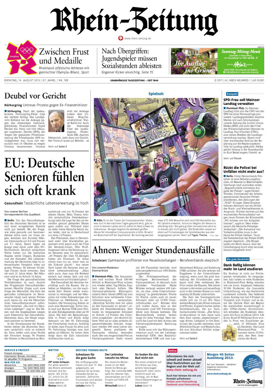 Rhein-Zeitung Kreis Neuwied vom Dienstag, 14.08.2012