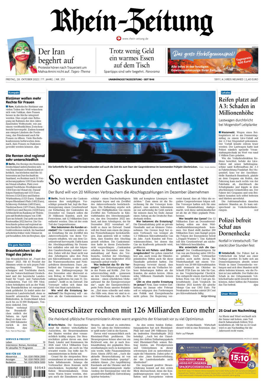 Rhein-Zeitung Kreis Neuwied vom Freitag, 28.10.2022