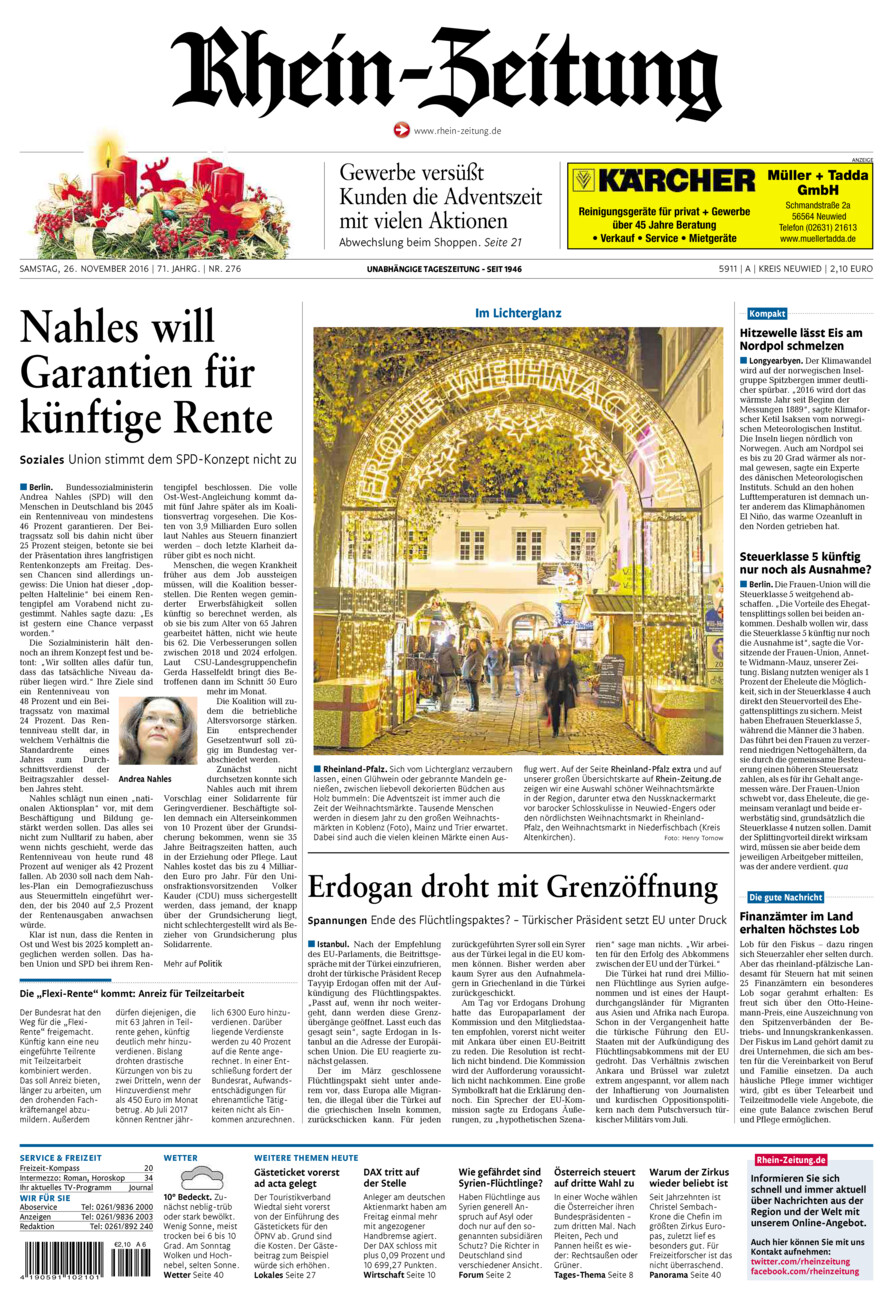 Rhein-Zeitung Kreis Neuwied vom Samstag, 26.11.2016