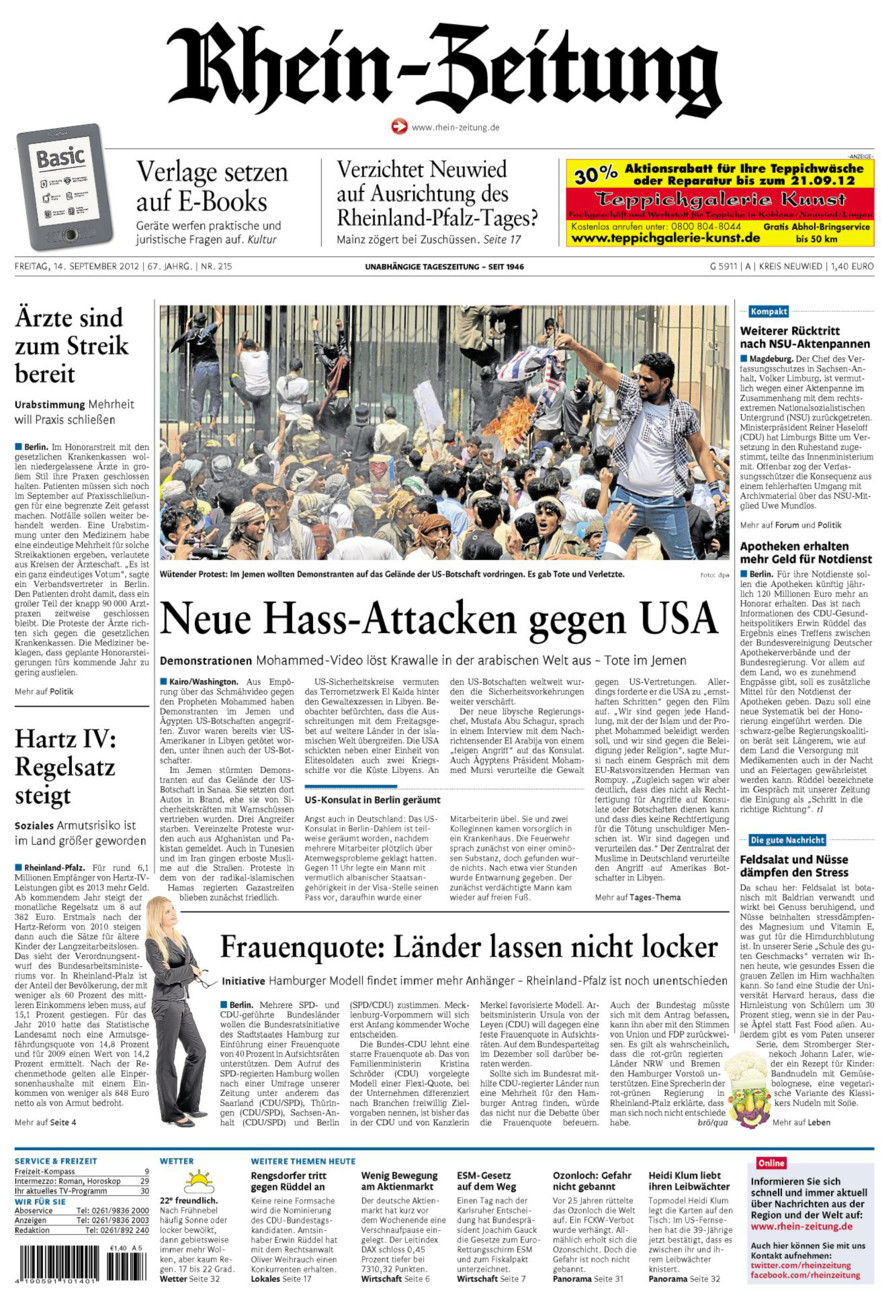 Rhein-Zeitung Kreis Neuwied vom Freitag, 14.09.2012