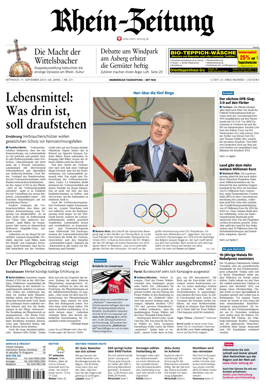 Rhein-Zeitung Kreis Neuwied vom Mittwoch, 11.09.2013