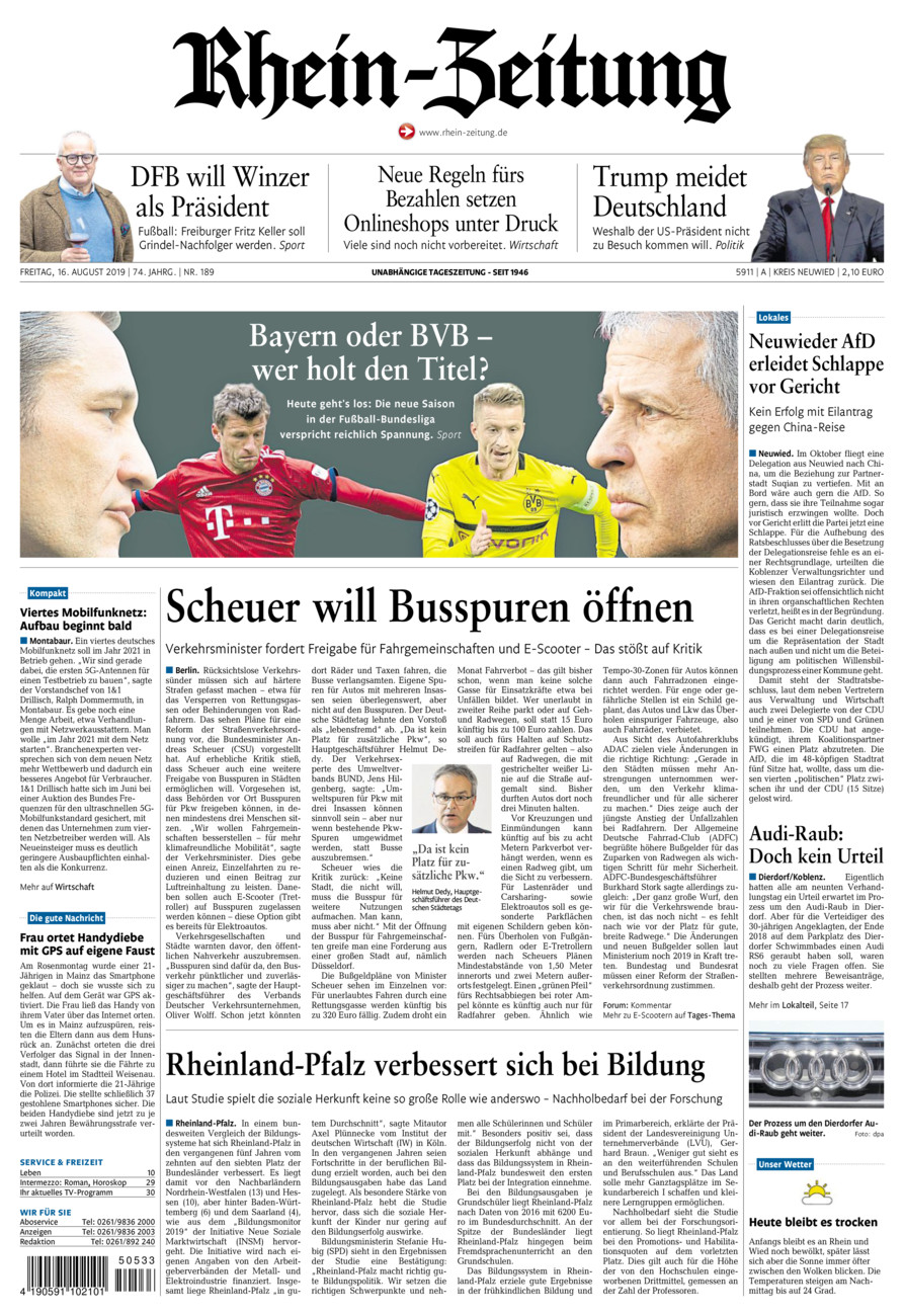 Rhein-Zeitung Kreis Neuwied vom Freitag, 16.08.2019