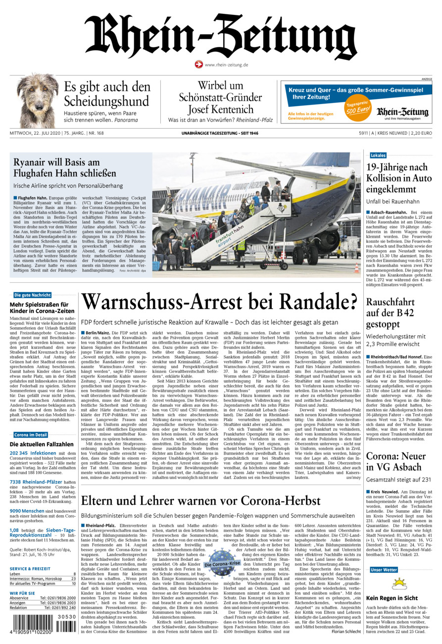Rhein-Zeitung Kreis Neuwied vom Mittwoch, 22.07.2020