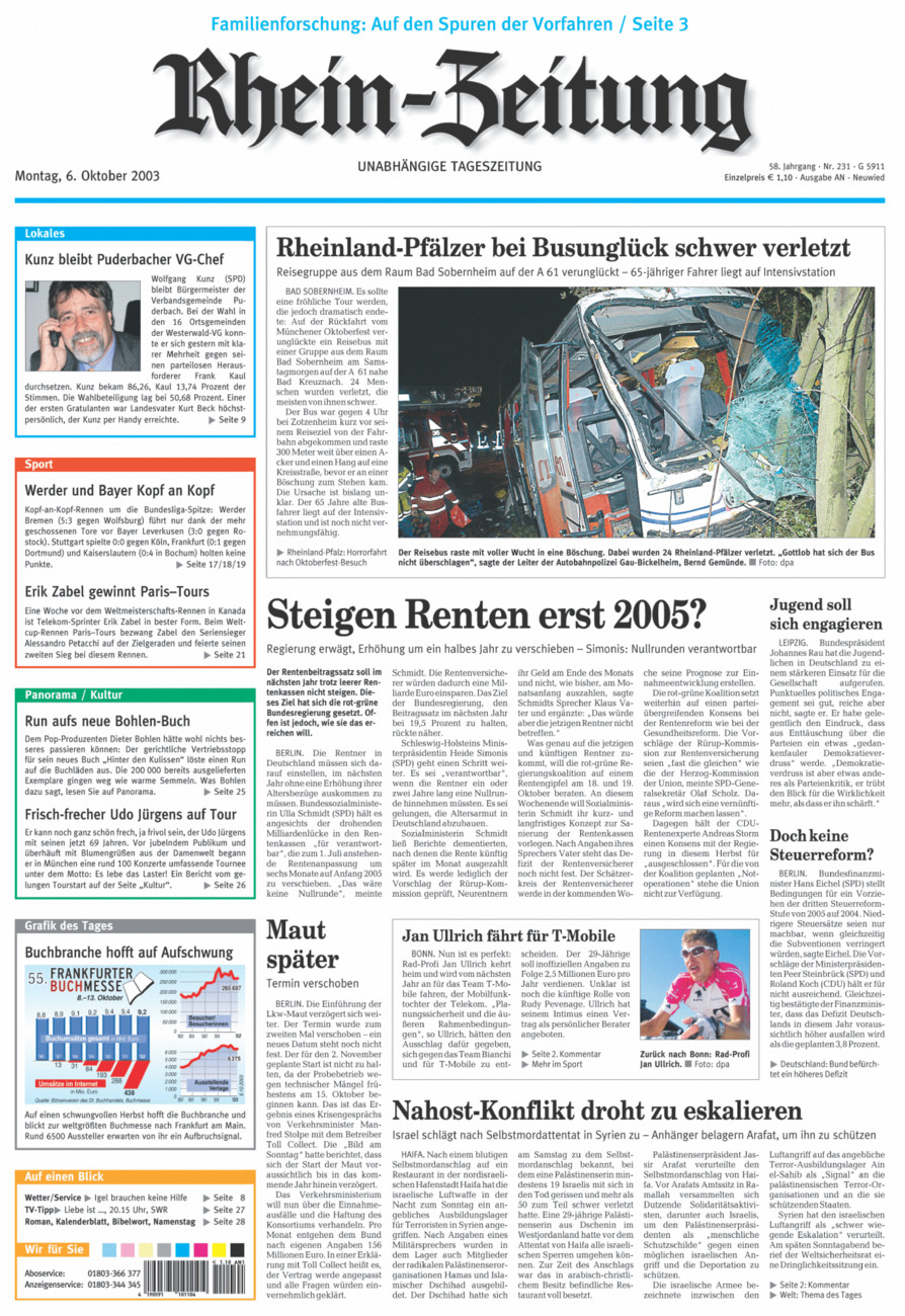 Rhein-Zeitung Kreis Neuwied vom Montag, 06.10.2003