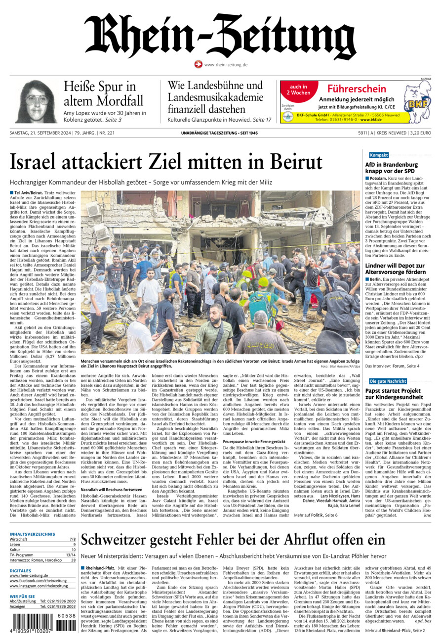 Rhein-Zeitung Kreis Neuwied vom Samstag, 21.09.2024