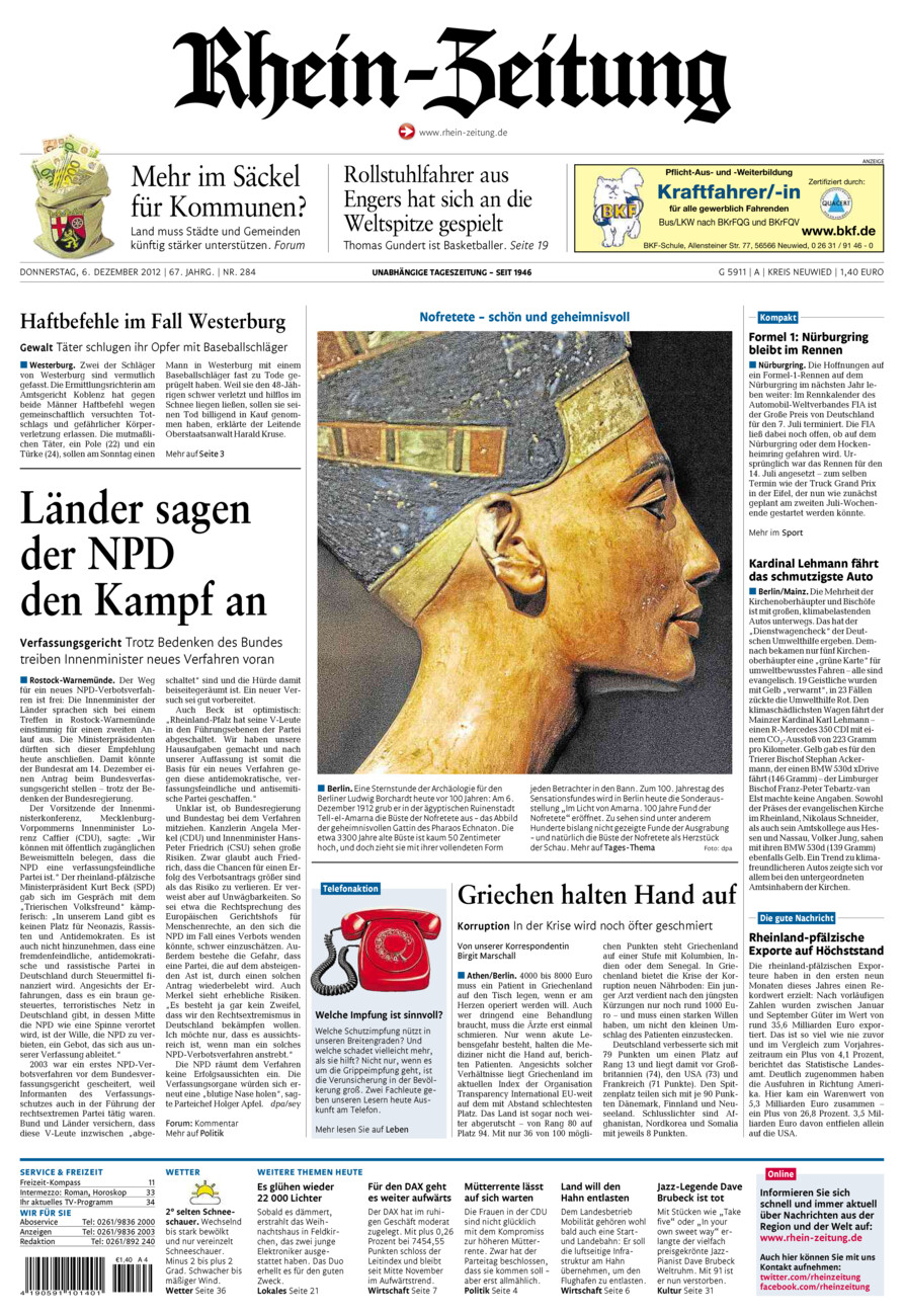 Rhein-Zeitung Kreis Neuwied vom Donnerstag, 06.12.2012