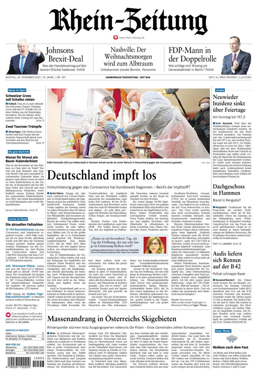 Rhein-Zeitung Kreis Neuwied vom Montag, 28.12.2020