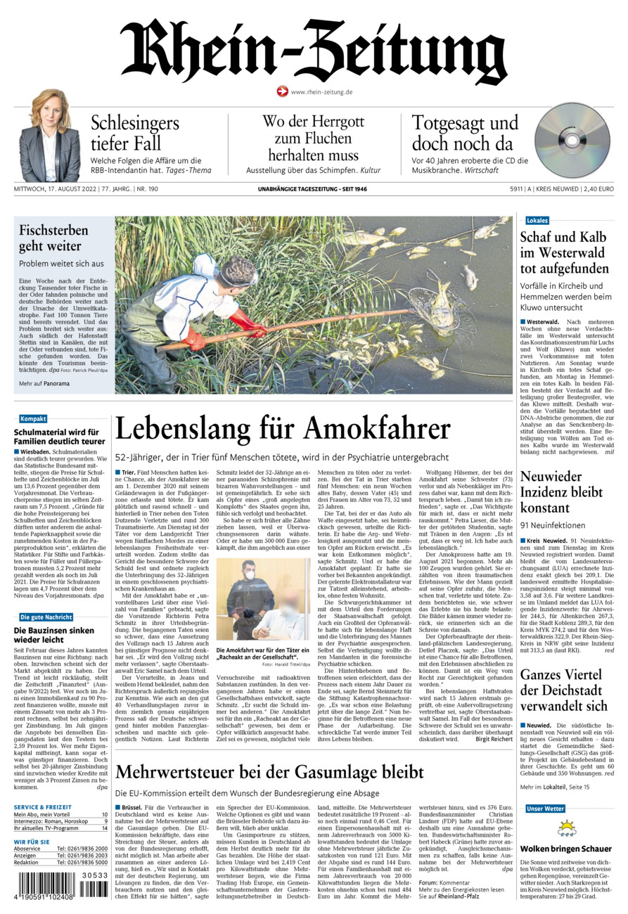 Rhein-Zeitung Kreis Neuwied vom Mittwoch, 17.08.2022
