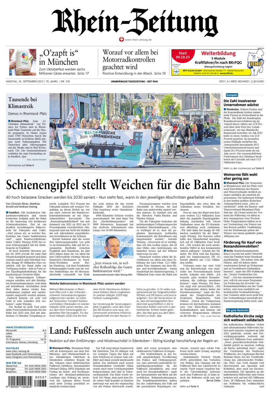 Rhein-Zeitung Kreis Neuwied vom Samstag, 16.09.2023