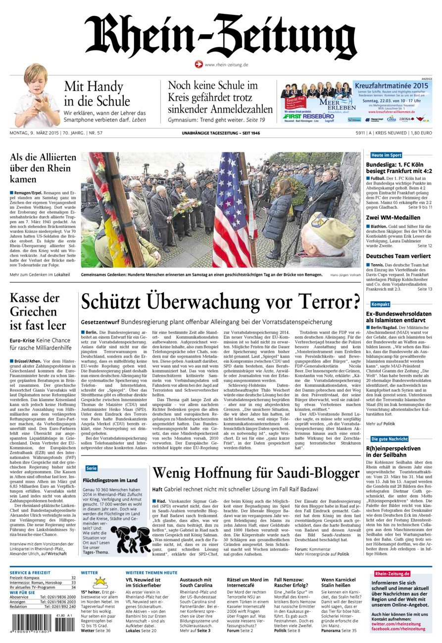 Rhein-Zeitung Kreis Neuwied vom Montag, 09.03.2015