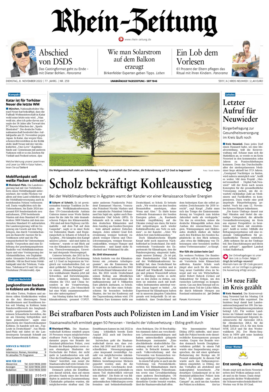 Rhein-Zeitung Kreis Neuwied vom Dienstag, 08.11.2022