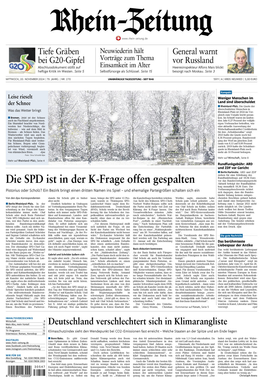 Rhein-Zeitung Kreis Neuwied vom Mittwoch, 20.11.2024