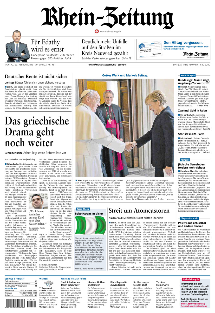 Rhein-Zeitung Kreis Neuwied vom Montag, 23.02.2015