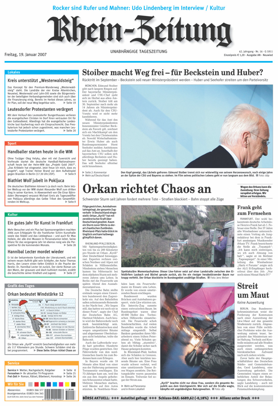 Rhein-Zeitung Kreis Neuwied vom Freitag, 19.01.2007
