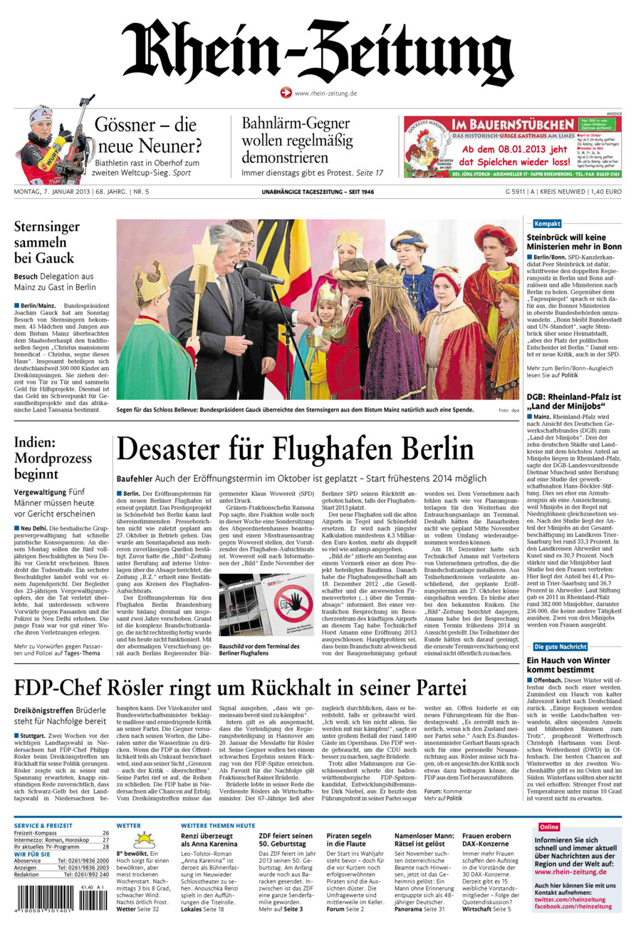 Rhein-Zeitung Kreis Neuwied vom Montag, 07.01.2013