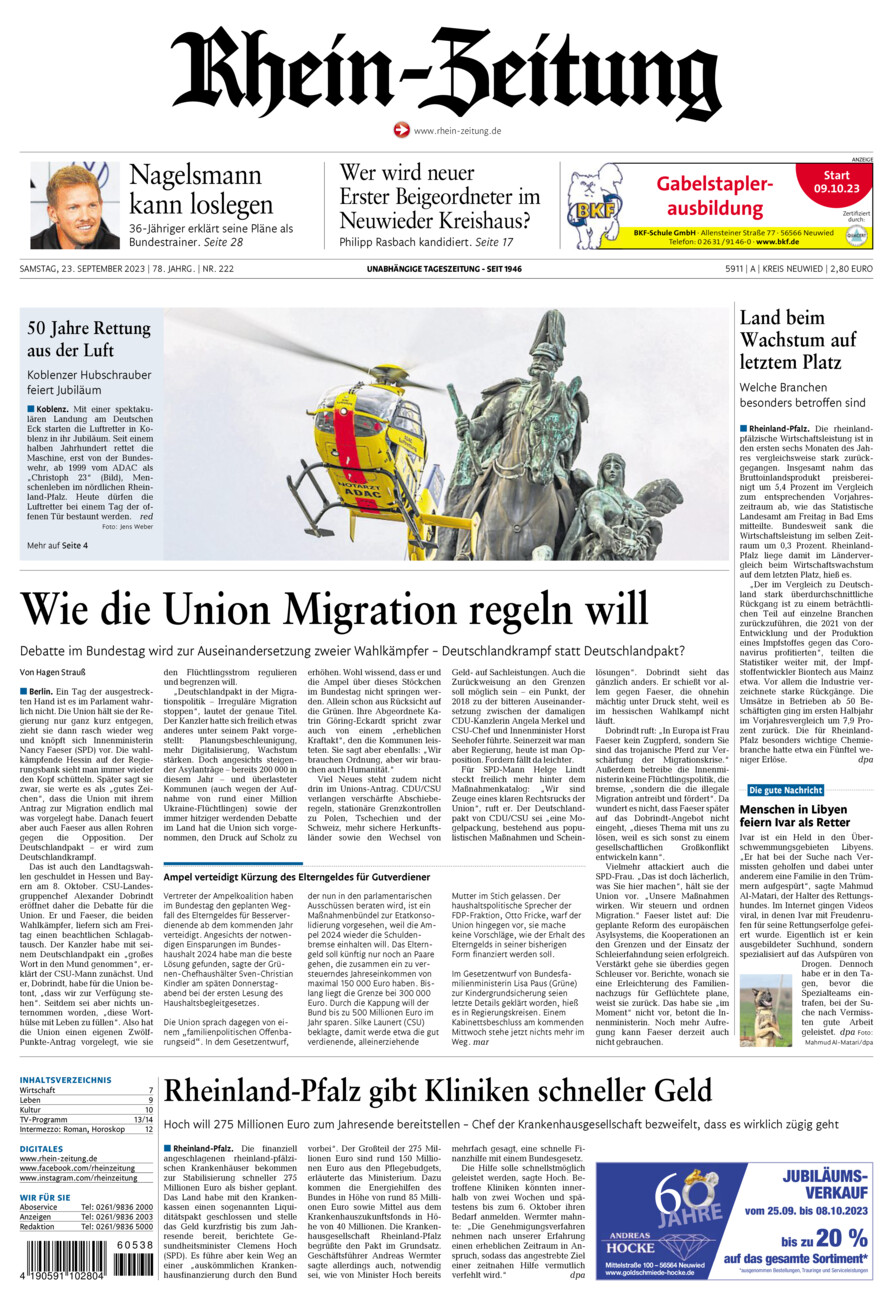 Rhein-Zeitung Kreis Neuwied vom Samstag, 23.09.2023