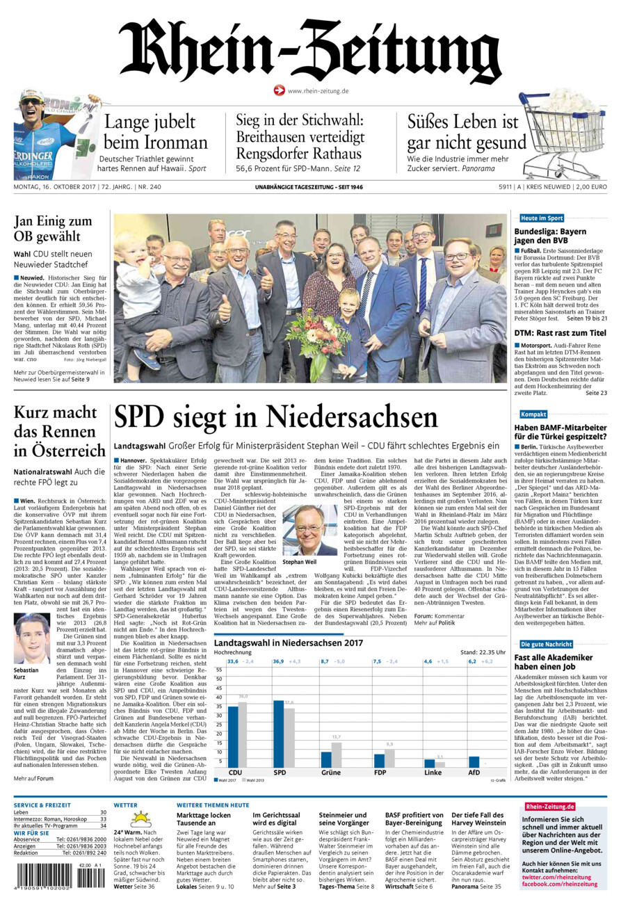 Rhein-Zeitung Kreis Neuwied vom Montag, 16.10.2017