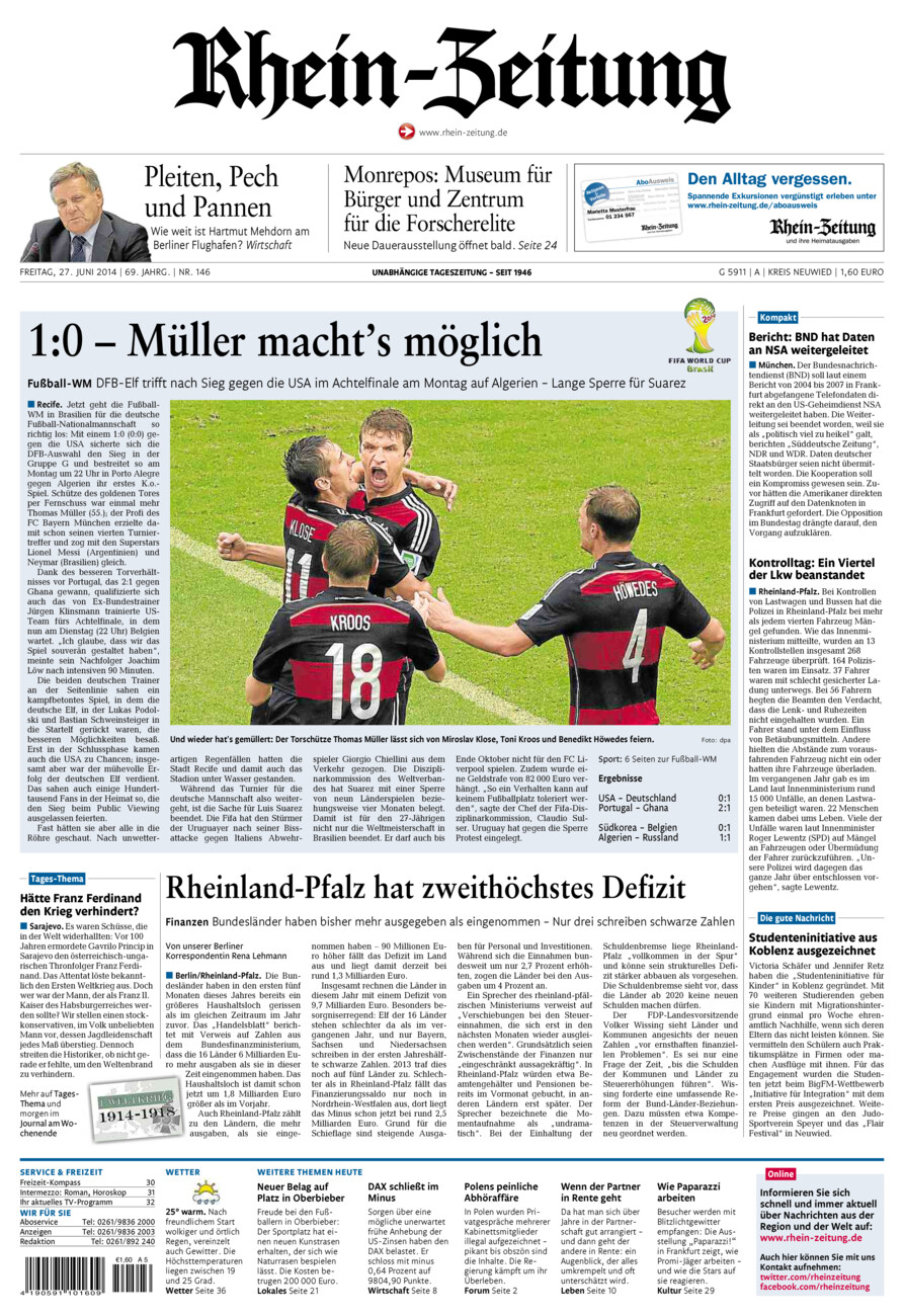 Rhein-Zeitung Kreis Neuwied vom Freitag, 27.06.2014