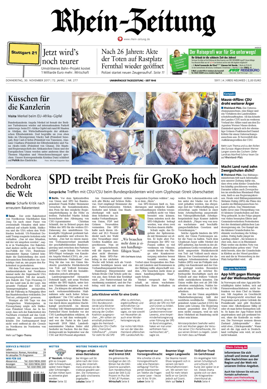 Rhein-Zeitung Kreis Neuwied vom Donnerstag, 30.11.2017