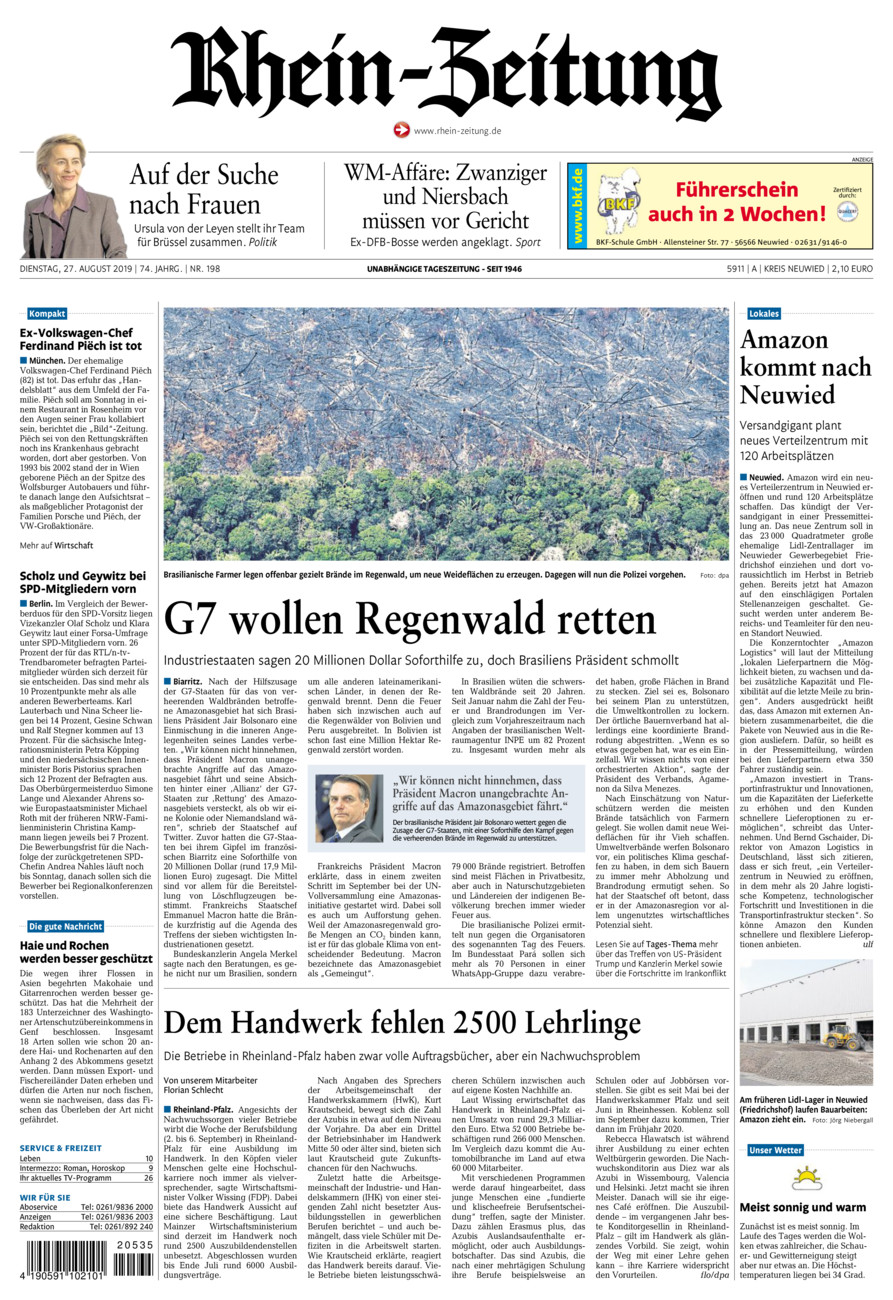 Rhein-Zeitung Kreis Neuwied vom Dienstag, 27.08.2019