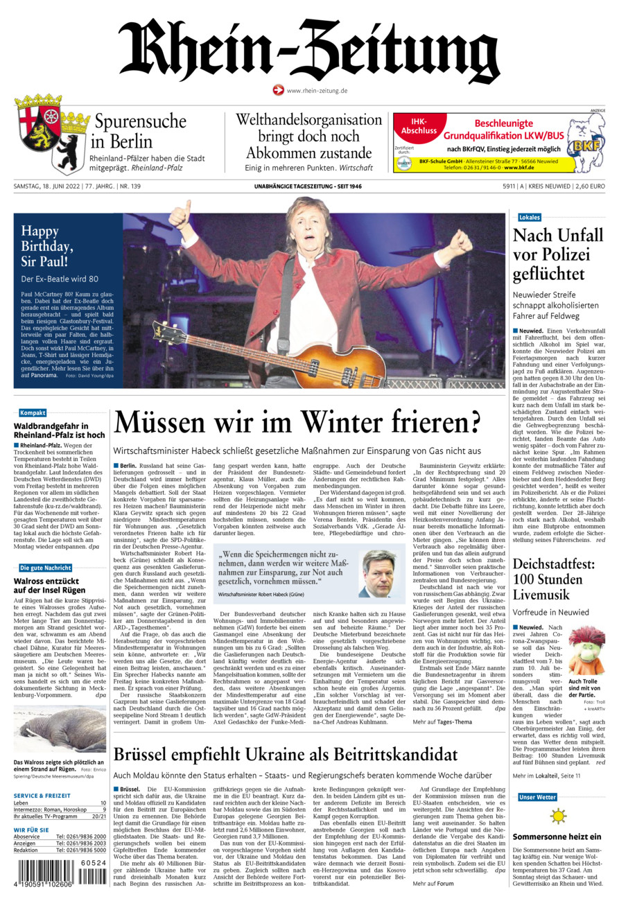Rhein-Zeitung Kreis Neuwied vom Samstag, 18.06.2022