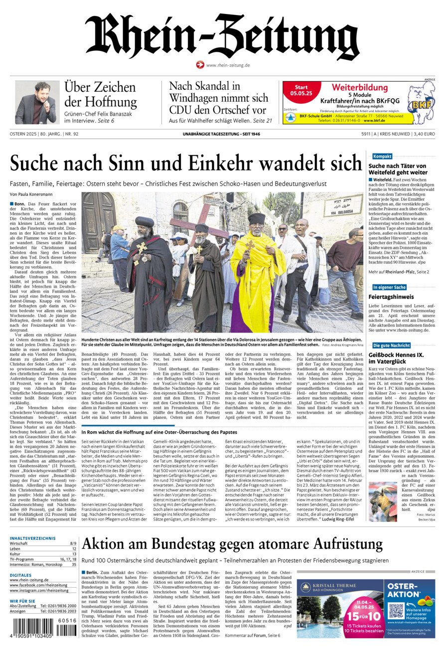 Rhein-Zeitung Kreis Neuwied vom Samstag, 19.04.2025