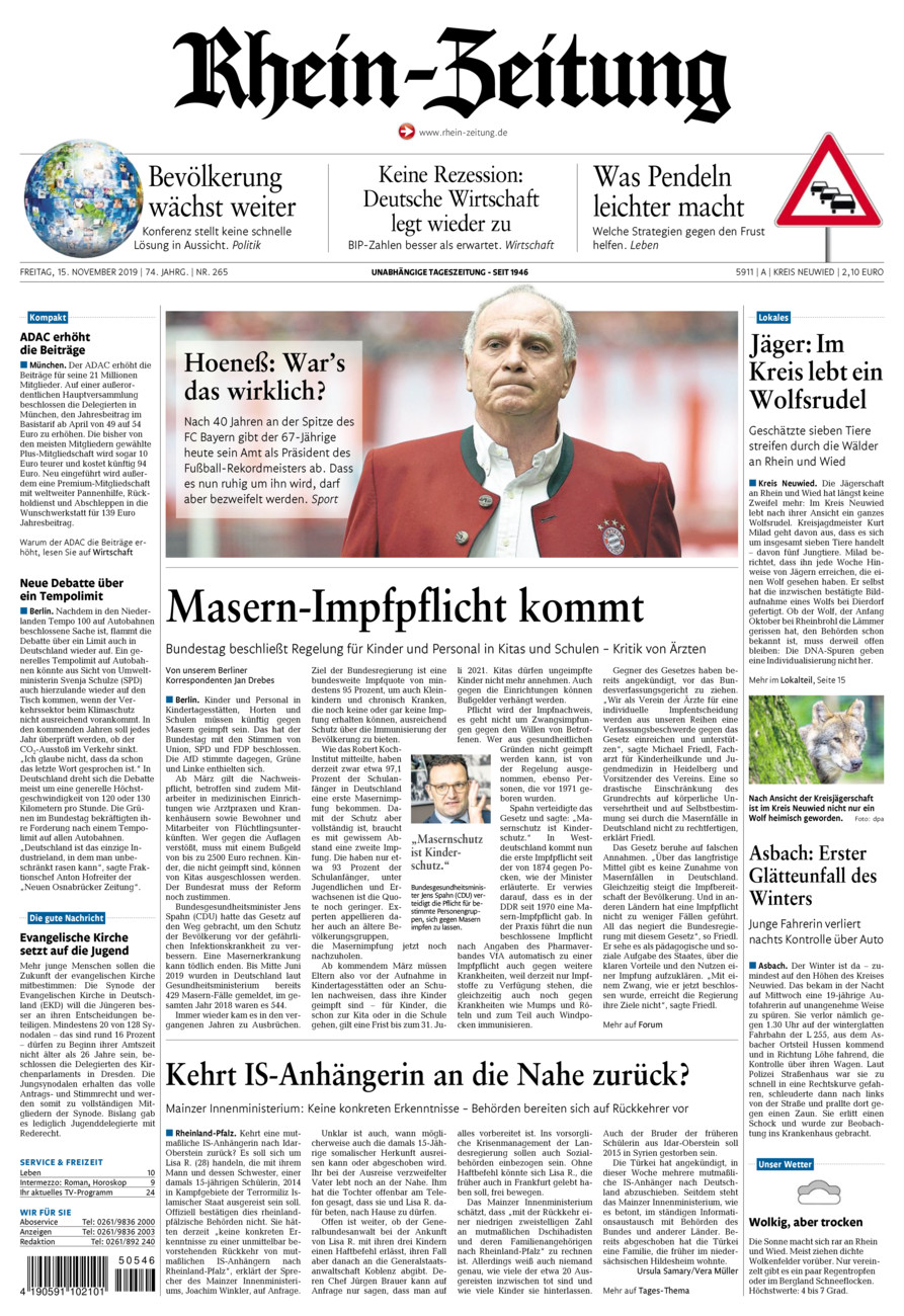 Rhein-Zeitung Kreis Neuwied vom Freitag, 15.11.2019