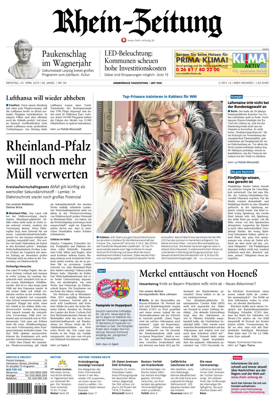 Rhein-Zeitung Kreis Neuwied vom Dienstag, 23.04.2013