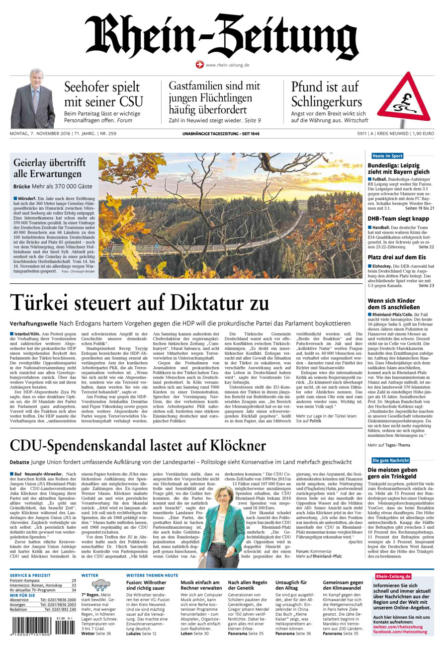 Rhein-Zeitung Kreis Neuwied vom Montag, 07.11.2016