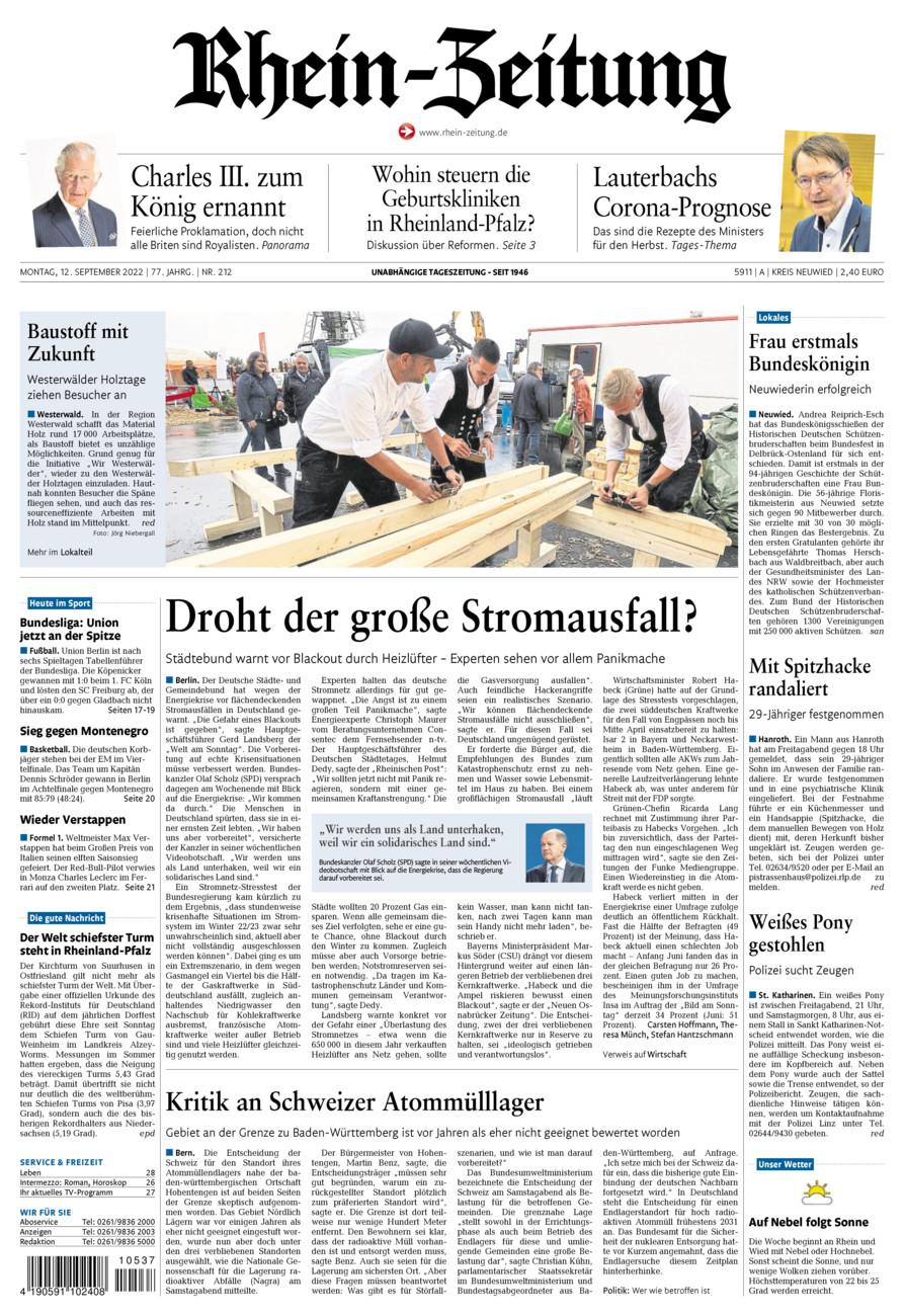 Rhein-Zeitung Kreis Neuwied vom Montag, 12.09.2022