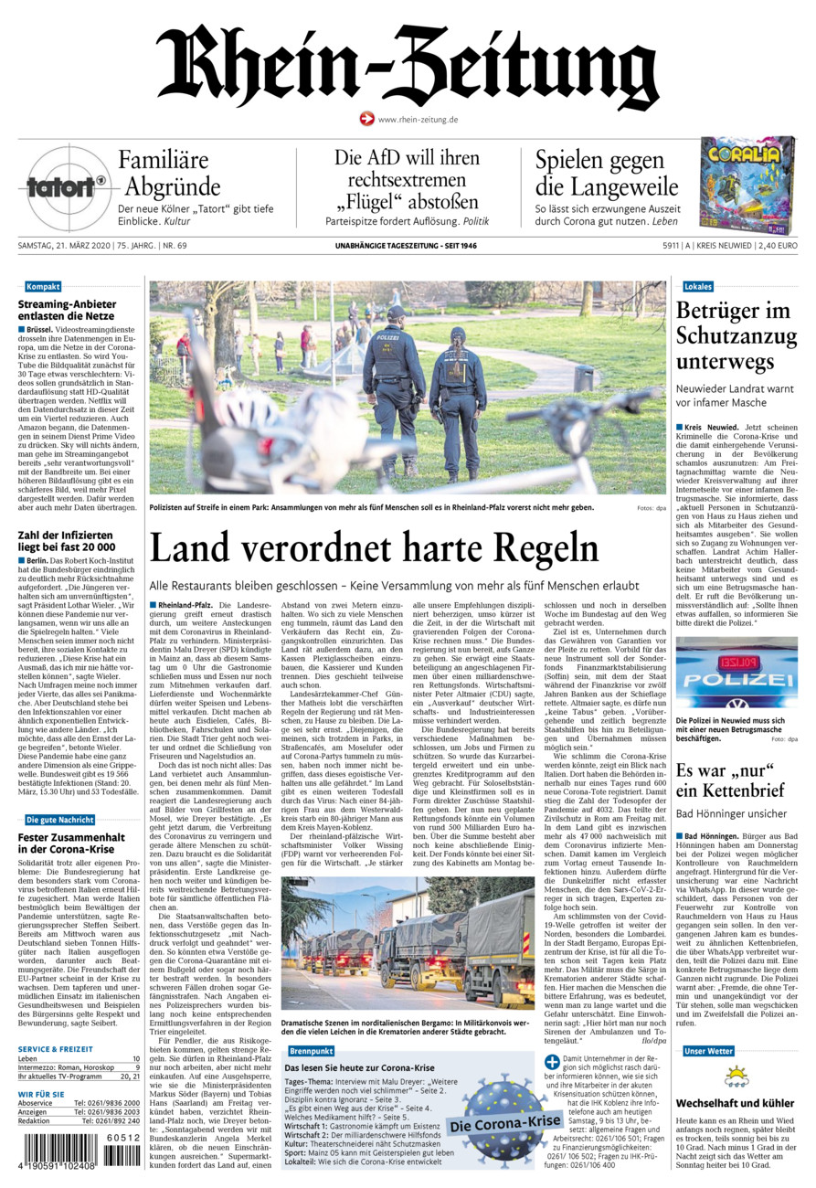 Rhein-Zeitung Kreis Neuwied vom Samstag, 21.03.2020