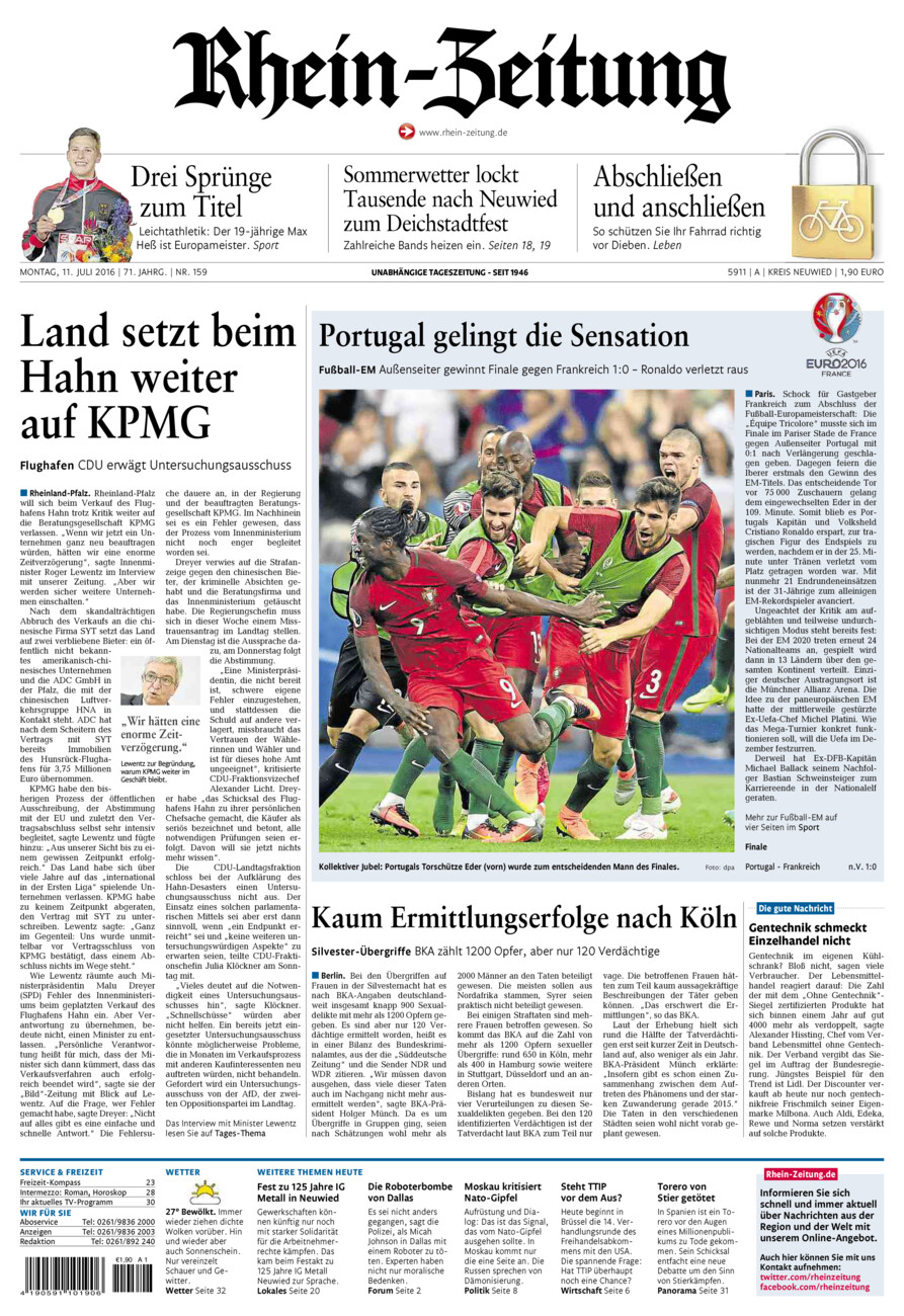 Rhein-Zeitung Kreis Neuwied vom Montag, 11.07.2016