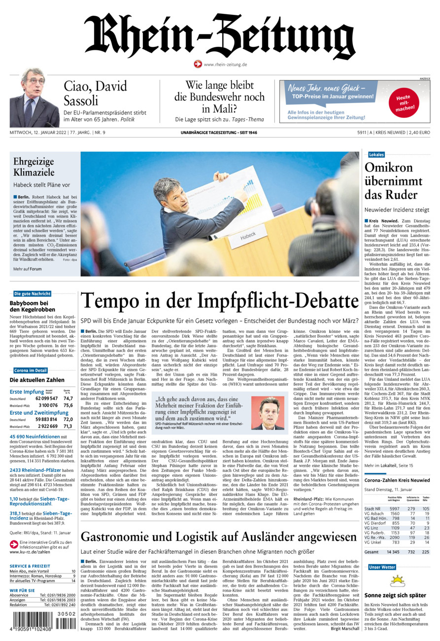 Rhein-Zeitung Kreis Neuwied vom Mittwoch, 12.01.2022