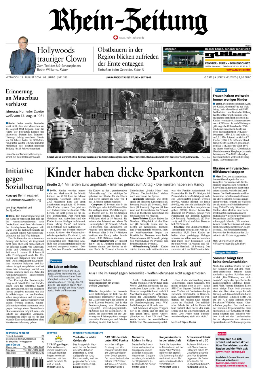 Rhein-Zeitung Kreis Neuwied vom Mittwoch, 13.08.2014