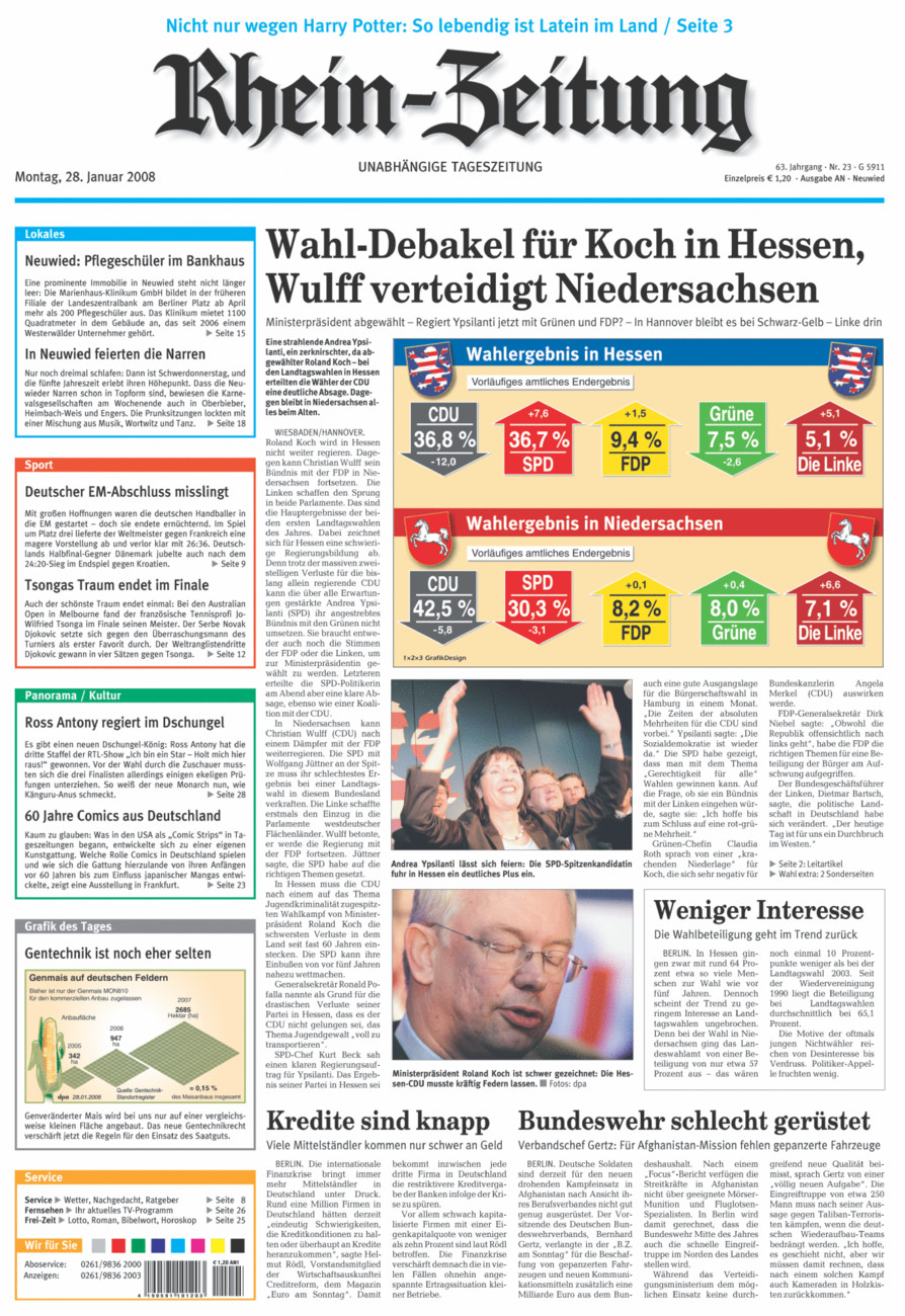 Rhein-Zeitung Kreis Neuwied vom Montag, 28.01.2008