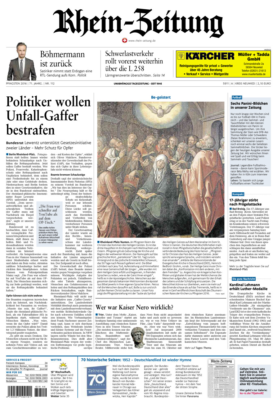Rhein-Zeitung Kreis Neuwied vom Samstag, 14.05.2016