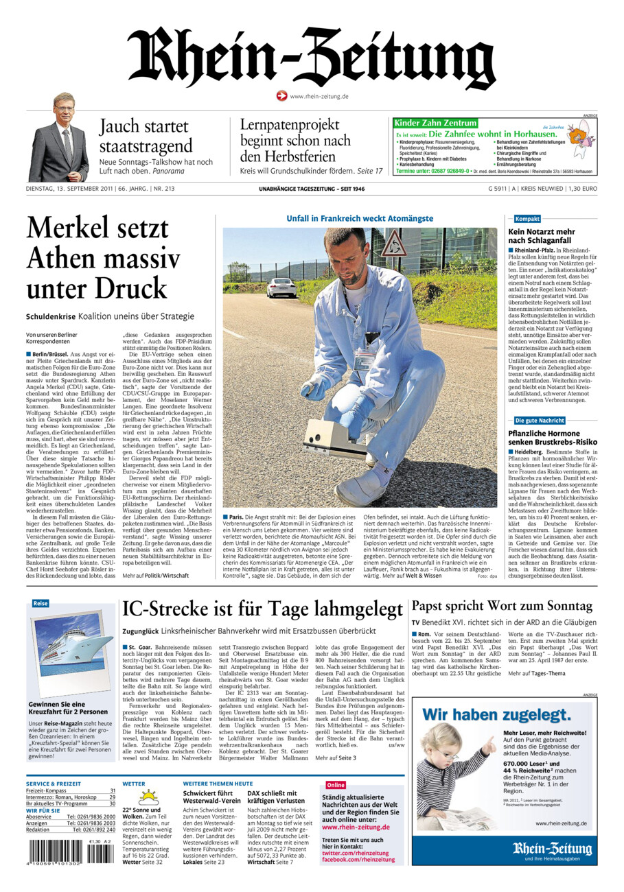 Rhein-Zeitung Kreis Neuwied vom Dienstag, 13.09.2011