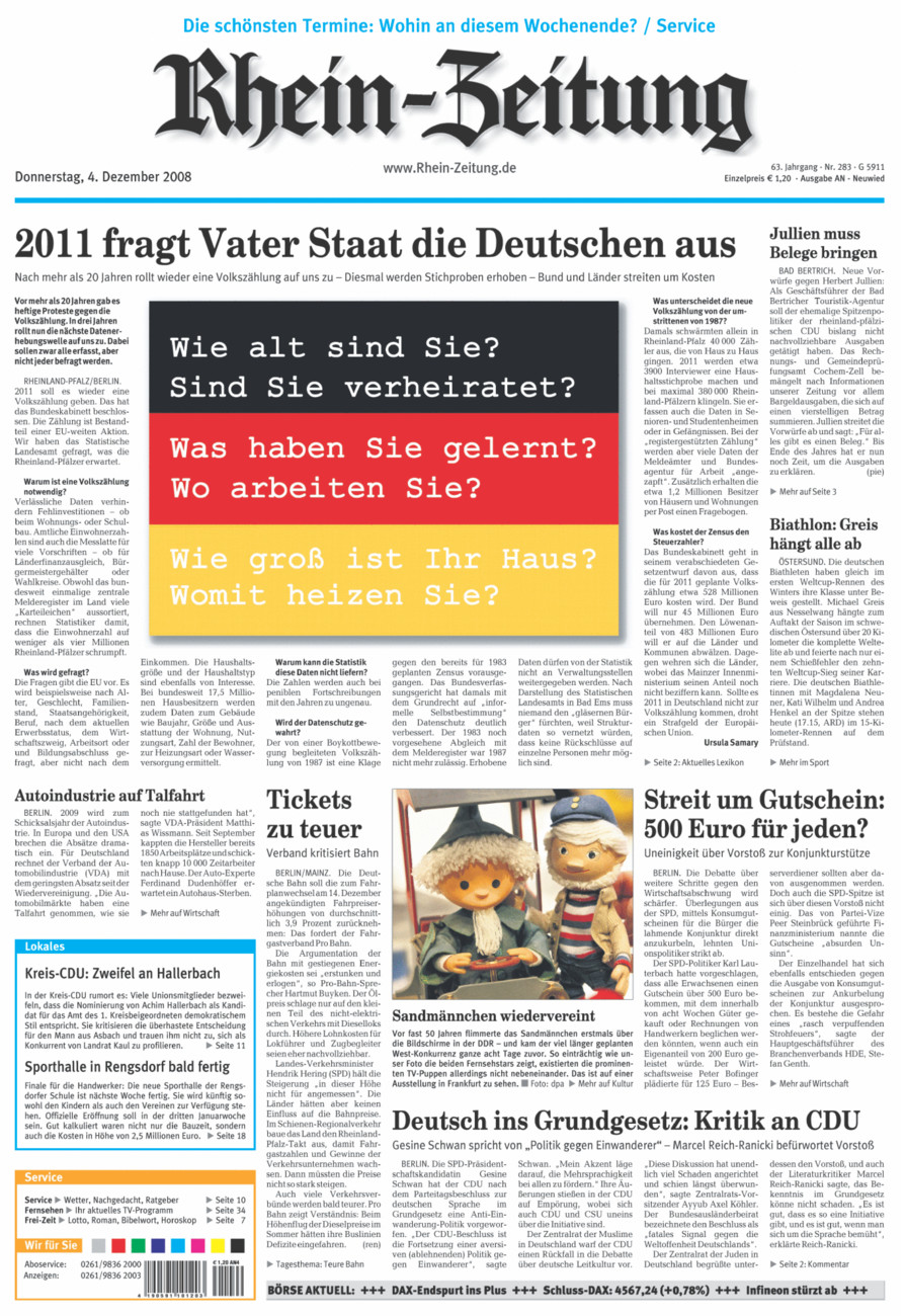 Rhein-Zeitung Kreis Neuwied vom Donnerstag, 04.12.2008