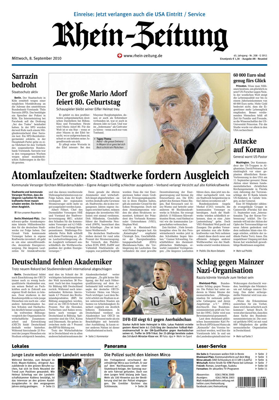 Rhein-Zeitung Kreis Neuwied vom Mittwoch, 08.09.2010