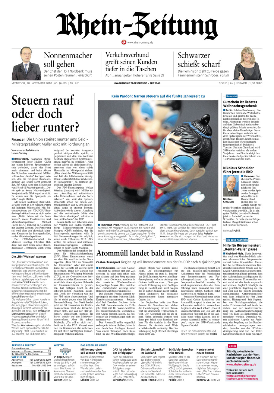Rhein-Zeitung Kreis Neuwied vom Mittwoch, 10.11.2010