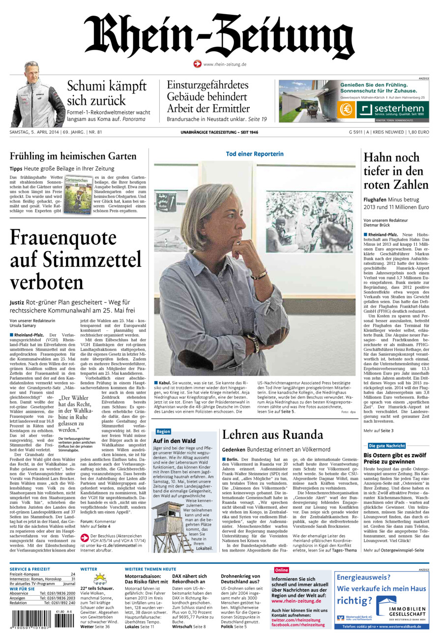 Rhein-Zeitung Kreis Neuwied vom Samstag, 05.04.2014